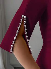Elenzga Đầm midi nữ thanh lịch, lãng mạn, tinh tế, thắt eo đính ngọc trai - Màu Đỏ Sâu - Xem 5