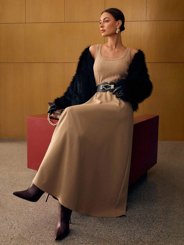 BELTED RIB-KNIT DRESS