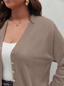 SHEIN Frenchy Cárdigan informal de manga larga con botones de unicolor talla grande, cárdigan talla grande, cárdigan talla grande para mujer, cárdigan informal curvo para otoño/invierno - Albaricoque - Ver 5