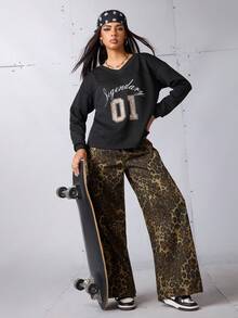 SHEIN Sports Áo thun thể thao tay dài rộng rãi đa năng dành cho nữ - màu đen - Xem 3