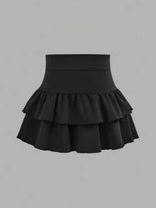 Tween Girls 2 Packs Knitted Solid Color Cute Ruffle Layered Built-In Shorts Mini Skirt, Y2K Fashion, Back To School, Teen Skirts Set, Ruffle Skort, Skirts With Shorts Underneath, Tiered Ruffle Skirt, Teen Ruffle Skirt Fall Winter - Multicolor - View 4