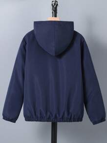 1 件男童休闲时尚简约连帽拉链夹克，带有马标志，适合日常穿着和通勤 - 藏蓝色 - 查看 2