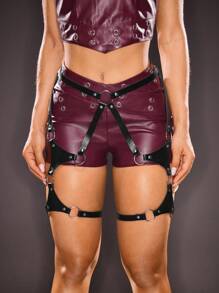 SHEIN ICON Lace-Up Metal Ring PU Patchwork Bondage Waist Belt Rivet Leg Garter Sexy Punk Waist Belt
