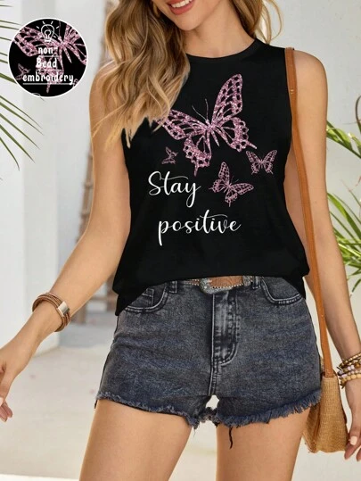 Shutterstock Glamance Women's Casual Sleeveless Round Neck Butterfly Pattern Tank Top Butterfly Graphic Top Butterfly Tank Top Women Graphic Tank Tops Sleeveless Tops For Women Women Summer Tops Butterfly Tops For Women Graphic Tops Women Casual Tops For Women Women Summer Tops