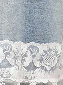 EMERY ROSE Valentine Plus Size Women's Sweet Casual Light Blue Non-Stretch Lace Trim Denim Jacket - Light Wash - View 8