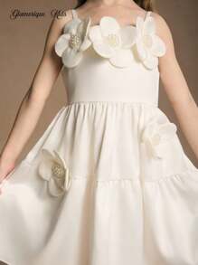 Glamorique Kids Vestido de Dama de Honra Floral para Meninas Jovens, Casamento, Florista, Rosa 3D, Apresentação de Festa, Adequado para Ocasiões Formais, Palco, Apresentação de Piano - Branco - Visão 7