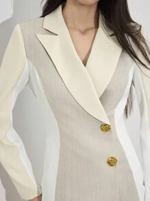 Heiryn Women's Elegant Commuter Colorblock Patchwork Blazer Fall Office Business Casual Women Old Money Style Women The Long-Sleeved Color-Blocking Card Features A White, Elegant And Stylish Old-Style Korean Blazer - Multicolor - View 8
