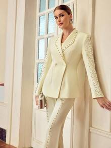 ZEYLAH Embellished Pearl Beaded Women's Blazer Fall Cloth For Women - White - View 4