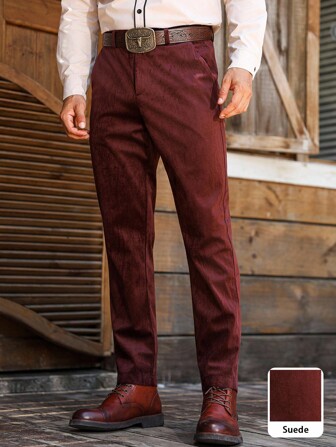 Manfinity Nomadique Men's Casual Commuter Vintage Solid Color Tapered Pants, Fall