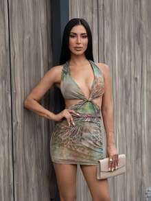 Carolina Barros 女式镂空印花海滩度假风连衣裙 - 綠色 - 查看 4