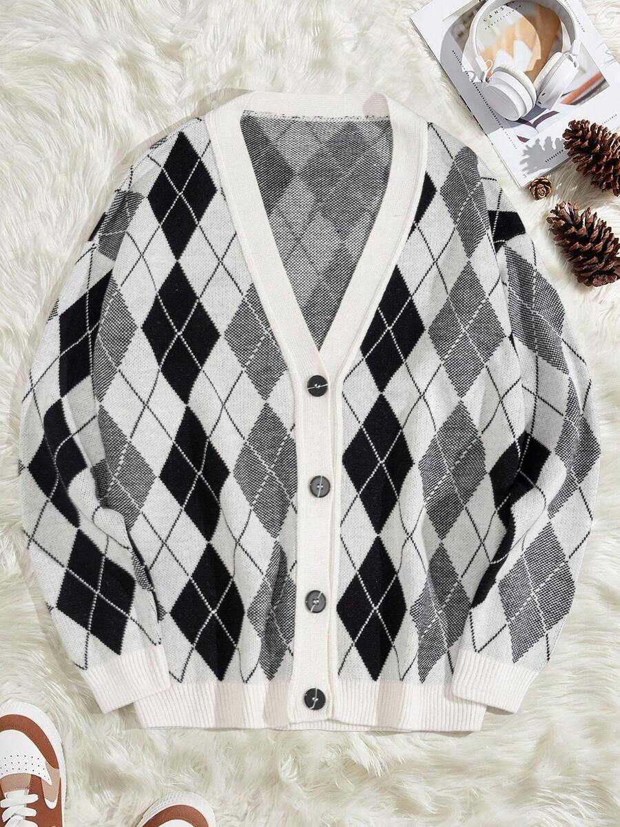 EURMUSE Men Rib Knit Button Front FW Fashion Regular Knitwear Cardigan - Multicolor - View 1