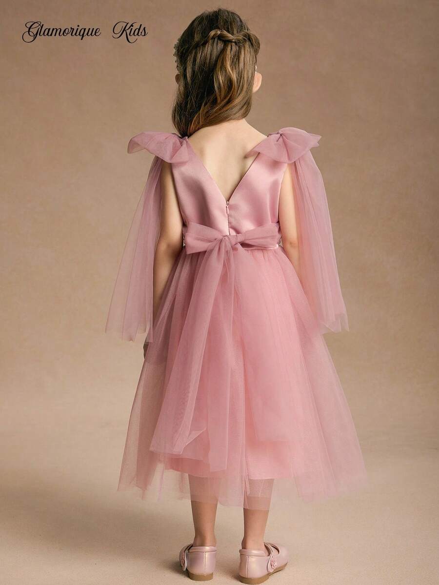 Glamorique Kids Vestido de Navidad para niños, vestido de fiesta, vestido de Santa, vestido de Año Nuevo, vestido de bola de Navidad para niños, vestido de princesa rosa para niña, vestido de malla rosa con volantes, vestido con lazo grande, vestido de boda, vestido de cumpleaños para niños, vestido elegante para invitados de boda, vestido de salida, vestido de otoño, vestido de actuación en el escenario del piano, vestido de cuatro estaciones para Oriente Medio - Rosa - Ver 1