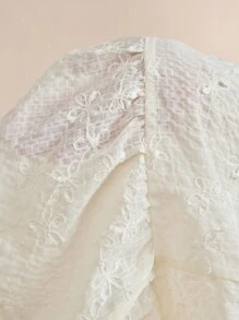 Amorya Women's Front Tie Puff Sleeve Cute Embroidery Vacation Elegant Blouse, Valentine's Day