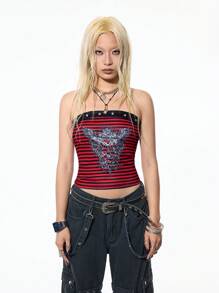 StreetHx Top tubo con diseño a rayas y decoración metálica, estilo punk para mujer - Multicolor - Ver 1