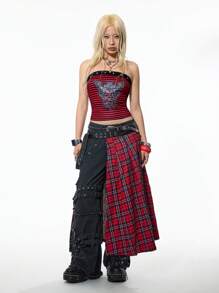 StreetHx Top tubo con diseño a rayas y decoración metálica, estilo punk para mujer - Multicolor - Ver 4