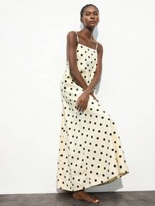 Maija 女式波尔卡圆点宽松可调节肩带连衣裙，商务休闲假日露背优雅连衣裙 - 白色 - 查看 8