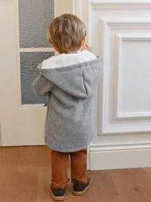 Souflis Souflis Baby Boy 3-24 Months Minimalist Wool Blend Hooded Trench Coat, Fashionable With Warm Thermal Lining, Autumn/Winter, Children Apparel Coat Coat Winter Coat Winter Clothes Hooded Coat Winter Jacket Jacket Winter Coat Gray Wool Coat Coats Coat Fall - Light Grey - View 2