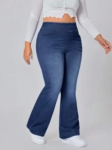 Flexra Plus Size Women Casual Versatile Washed Knit Pants - Dark Wash - View 3