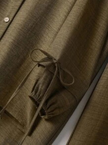 Rusticease 女式纯色单排扣长袖休闲衬衫和裤子两件套 - 棕色 - 查看 3