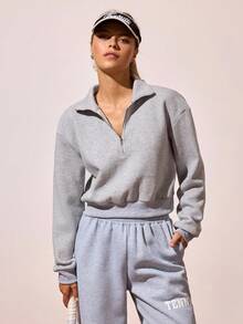 CourtClass Women's Fleece Tennis Jacket Fleece Tennis Sweatshirt With Printed Back, Warm Sweatshirt For Winter/Autumn, Women's Athletic Top, Tennis Tops, Women Tennis Outfit - Grey - View 3