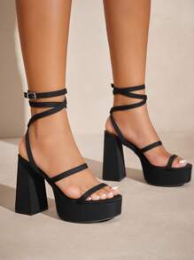 SHUZIA 女士时尚细带超高粗跟凉鞋 - 黑色 - 查看 2