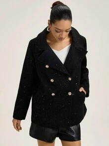 GENKIRA Avec décoration argentée, design vintage, décoration croisée polyvalente pour femmes. Manteau de ville pour l'automne et l'hiver pour femmes - Noir - Voir 1