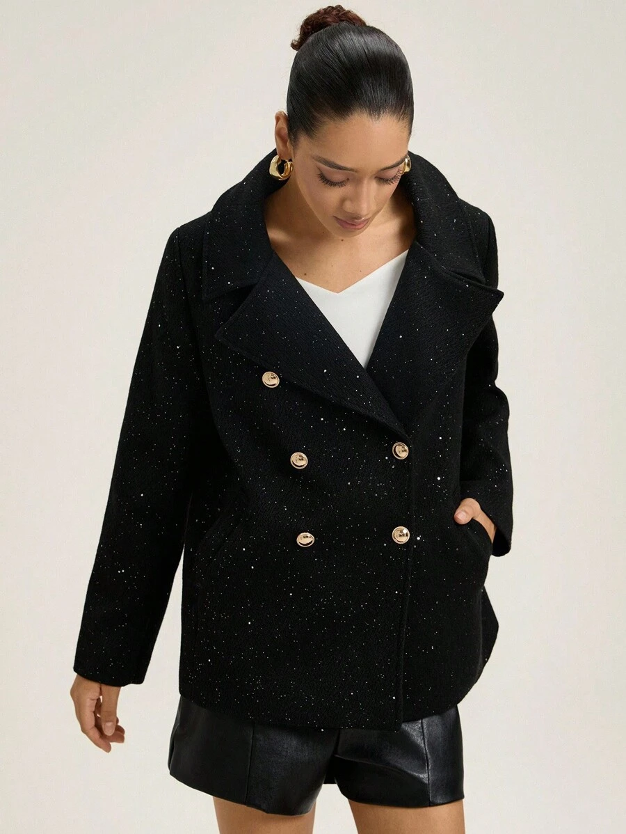 GENKIRA Avec décoration argentée, design vintage, décoration croisée polyvalente pour femmes. Manteau de ville pour l'automne et l'hiver pour femmes - Noir - Voir 1