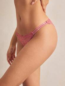 Charlaine Lace Patchwork Minimalist Sequin Elastic Shiny Sheer Elegant Romantic French Style Women's Panties, Suitable For Daily Wear And Vacation, Lace Underwear, Sheer Underwear, French Underwear - Dusty Pink - View 6