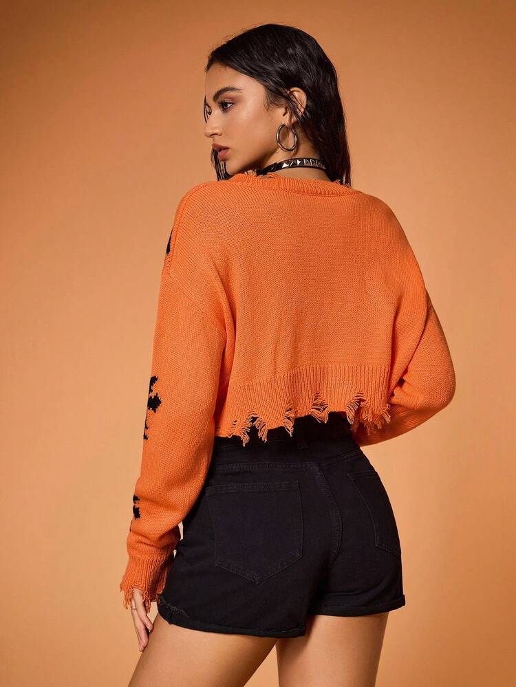 Shutterstock Y2Kool Women's Distressed Cross Jacquard Cropped Sexy