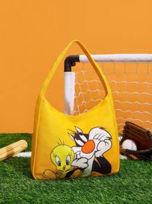 LOONEY TUNES X SHEIN Bolso de hombro casual de gran capacidad con gráfico de dibujos animados amarillo - Amarillo - Ver 1