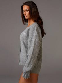Athîral Women's Casual Solid Color Knit Sweater, Autumn/Winter Grey Cardigan Women Cardigan Cardigan Sweater Button Up Cardigan - Grey - View 5