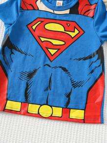 SUPERMAN X Cozy Pixies 男童图案柔软针织圆领短袖套头衫 - 藍色 - 查看 7