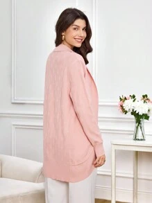 Miaspire 女士休闲日常荷叶边开衫 - 粉色 - 查看 2