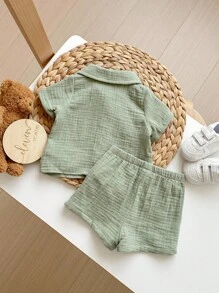 SHEIN Baby Boy Coconut Tree Print Shirt & Shorts