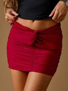 MISSGUIDED Ruched Mini Skirt Draped Front Detail Party Club Night Out Evening Cocktail Gathering Short Skirt Form Fitting Side Twist Design Christmas