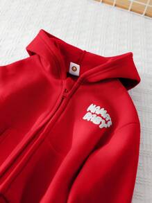 Cozy Pixies 女婴字母印花休闲连帽拉链夹克 - 紅色 - 查看 5