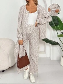 SHEIN 2pcs Maternity Tie-Dye Drop Shoulder Long Sleeve Button-Up Jacket And Adjustable Waist Pants Casual Outfit Lingerie Lingerie Set Underwear Women Pajama Pajama Dress Loungewear Nightgown Robe Sleepwear Sleepwear Set Tank Top With Bra - Multicolor - View 5