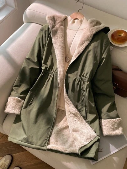 Sparklyn Teen GirlThick Fleece Outdoor Fashion Windbreaker, Stylish Classic Elegant Natural Autumn/Winter Padded Coat Fall