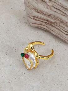 Opalesca 1 颗珍珠/珍珠母、纹理、金属、不对称、水钻、链环、优雅、可爱、奢华、派对、休闲、工作、婚礼、节日、度假、露营、Y2K/妈妈/女士/女孩/秋季/秋季/冬季/节日/假日/度假/老钱/万圣节 - 金色 - 查看 4