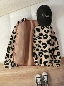 Tween Girl Leopard Print Fleece Casual Loose Jacket - Multicolor - View 1