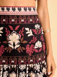 CAJUNI 女士花卉印花百褶裙，时尚度假秋装/动物印花裙 - 彩色 - 查看 3