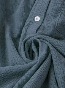 SHEIN LUNE CURVE 大码休闲/办公室纯色缺口领卷袖衬衫 - 霧霾藍 - 查看 3