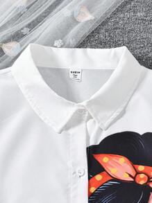 Conjunto de ropa informal de verano para adolescentes, que incluye blusa estampada y shorts de mezclilla - ideal para vacaciones, verano y viajes - Blanco - Ver 4