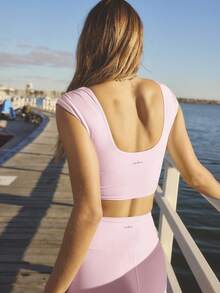Aralina Leisurewear Summer Yellow Ruche Front Bike Short Ruffle Top Two Pieces Set - Baby Pink - View 9