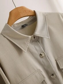 CosyJoli Veste décontractée à manches longues à épaules tombantes, à simple boutonnage, avec poches utilitaires, pour femmes de grande taille, couleur unie