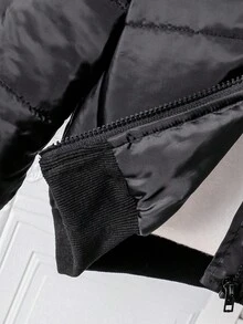 Kleine Mädchen Einfarbige Lange Ärmel Reißverschluss Kragen Lässige Kapuzen Winter Jacke - Schwarz - Übersicht 5