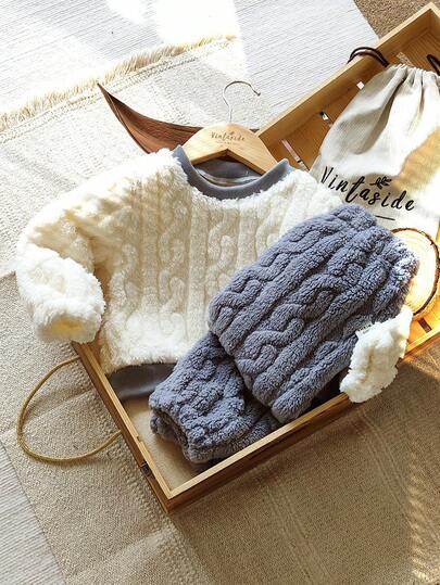 Vintaside Kids 男婴时尚毛绒珊瑚绒蓝色套装，秋冬