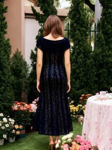 Lucivie Women's Floral Lace Off Shoulder Fitted Elegant Dress - Black - View 2