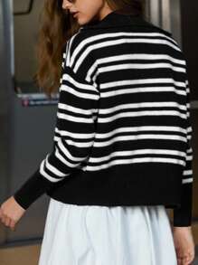 Aveloria Affinna New Autumn/Winter Casual Contrast Color Zipper Long Sleeve Cardigan Sweater For Women - Black and White - View 2