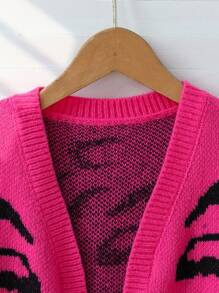 Sparklyn 秋冬款时尚休闲豹纹长款女童开衫 - 玫紅色 - 查看 3